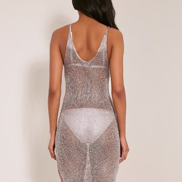 Rose Gold + Silver Crochet COVERUP Maxi Dress NEW - Picture 5 of 5