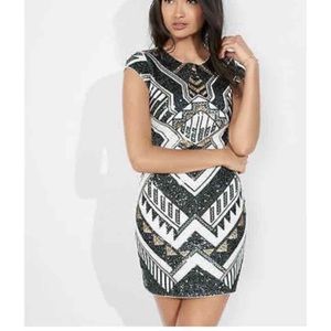 Express Sequin Aztec Mini Dress