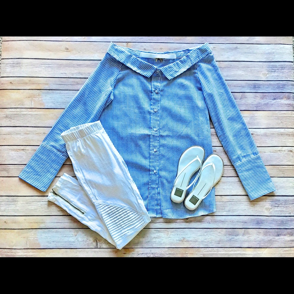 Blue/White Striped Off Shoulder Top