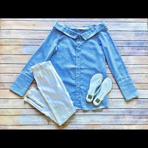 Blue/White Striped Off Shoulder Top