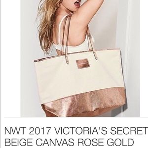 Victoria's Secret Beige/Rose Gold Tote Bag