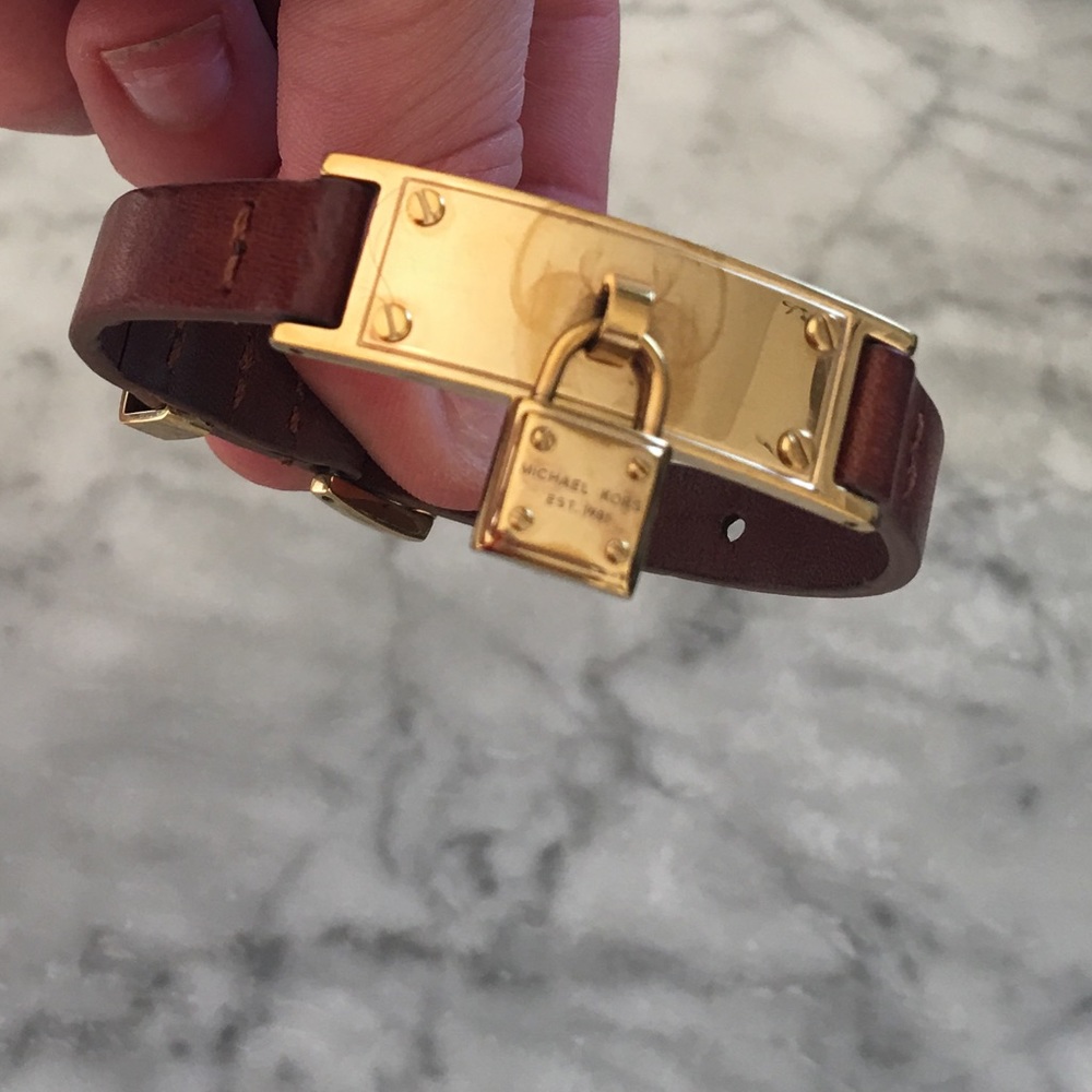 Michael Kors Leather Bracelet w/ Gold Lock Charm