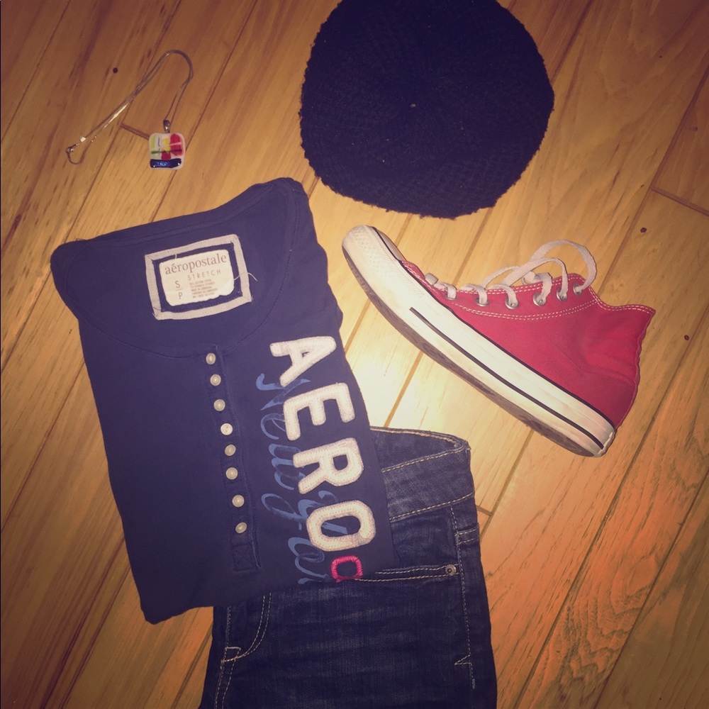 Aeropostale Blue Stretch Shirt with White Letters