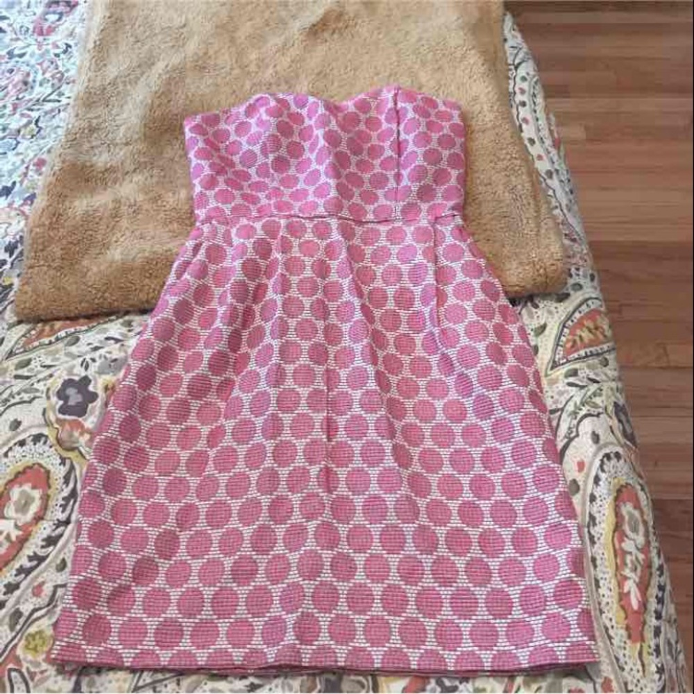 Pink and white strapless dress