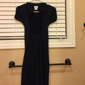 Navy blue office maternity dress.