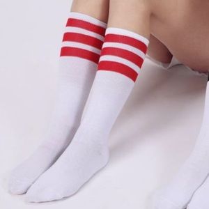 sexy stripe color ,red, white over the knee socks