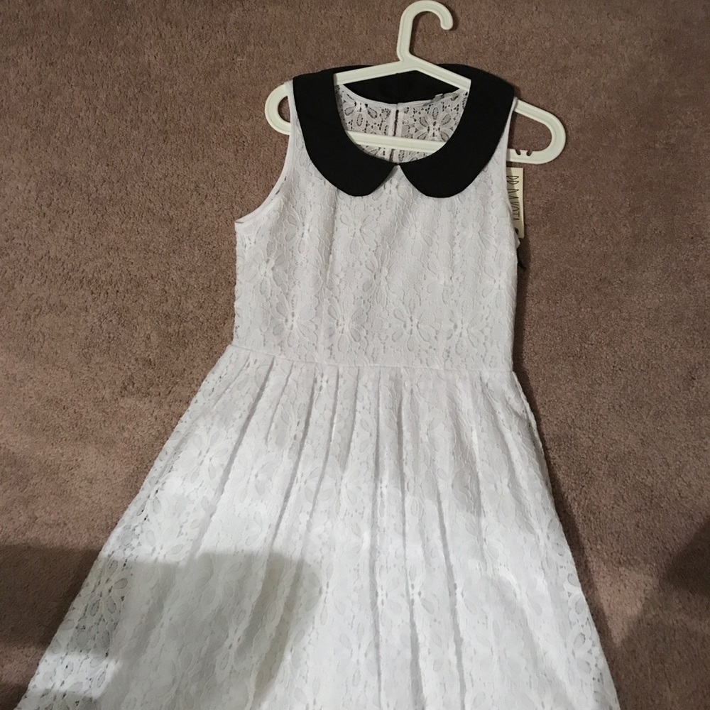 BB Dakota white dress with black collar