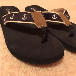 J.Crew Anchor Embroidered Flip Flops Size 9