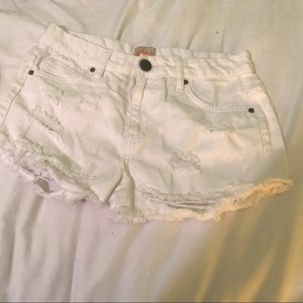 Worn once Distressed White Denim Shorts