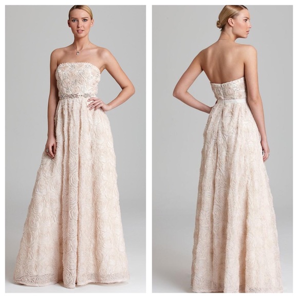 Adrianna Papell Blush Rosette Ballgown Sz 10 12 16 - Picture 3 of 4