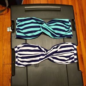 2 pair teal/navy blue striped Mossimo bikini top
