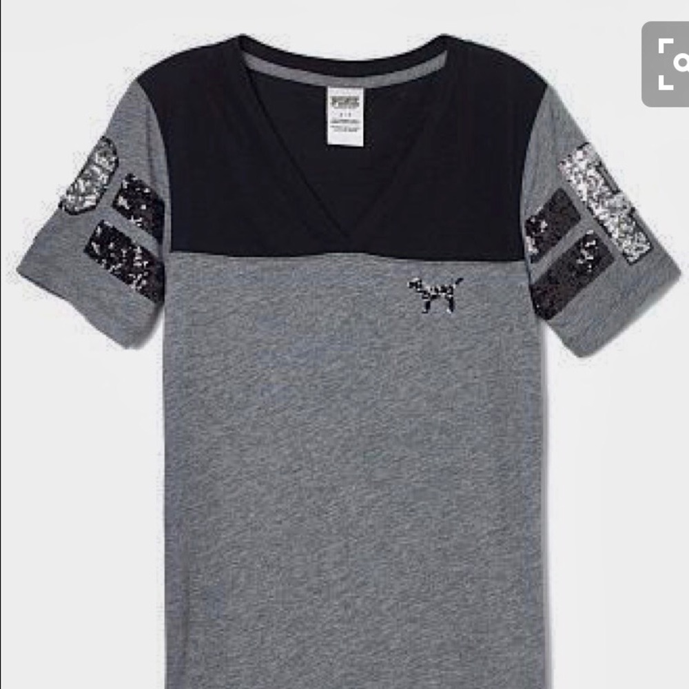 VS Pink - Heather/Gray V Neck Bling Tee