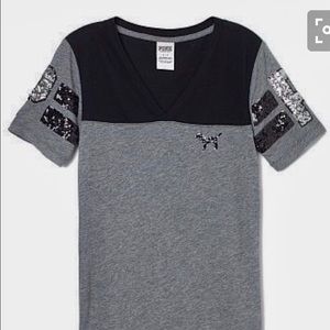 VS Pink - Heather/Gray V Neck Bling Tee