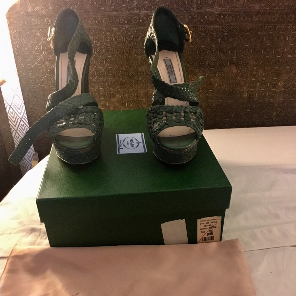 Authentic Prada Basket Weave Platform Espadrilles - image 1