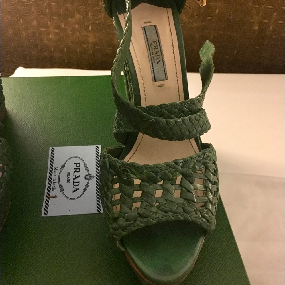 Authentic Prada Basket Weave Platform Espadrilles - image 2