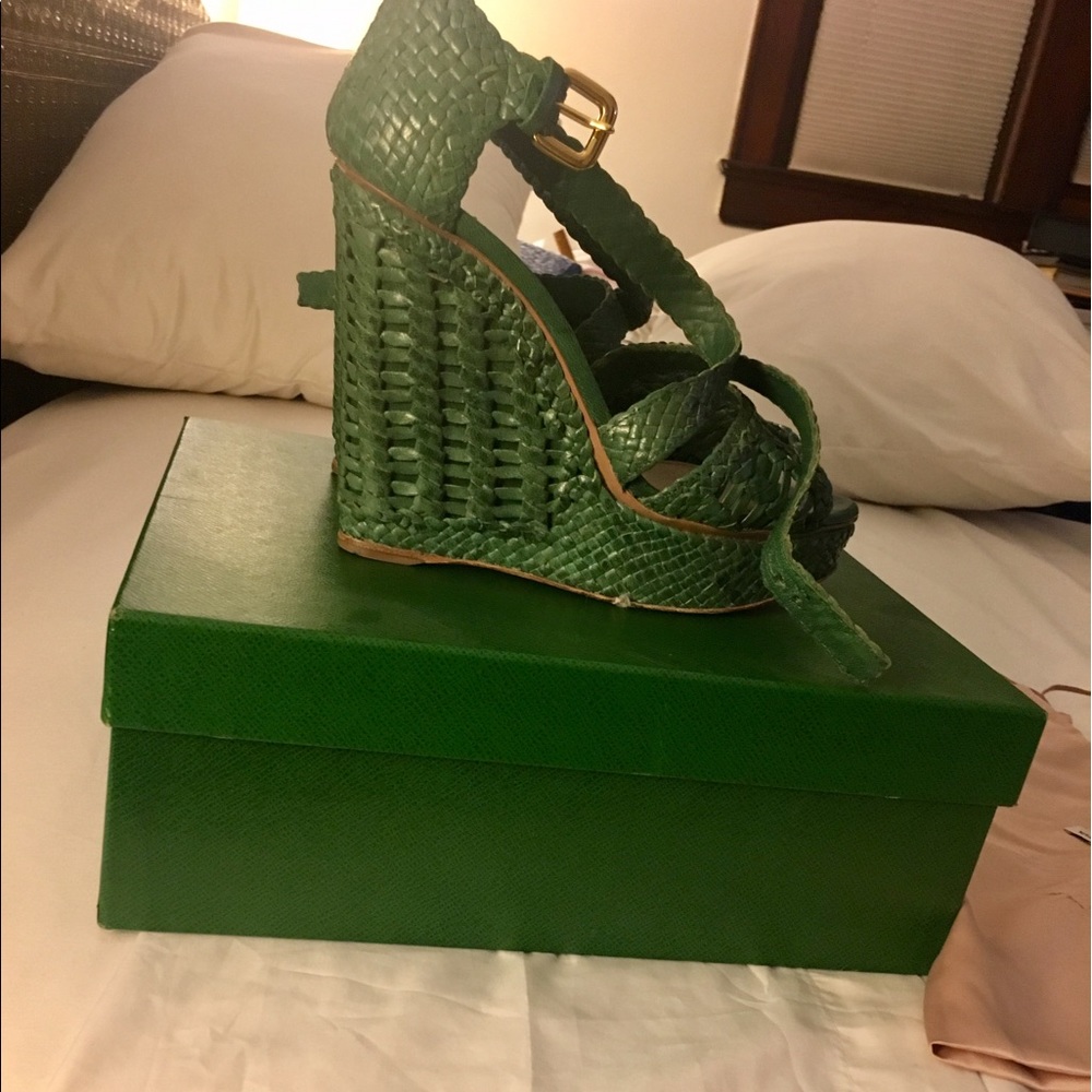 Authentic Prada Basket Weave Platform Espadrilles - image 3