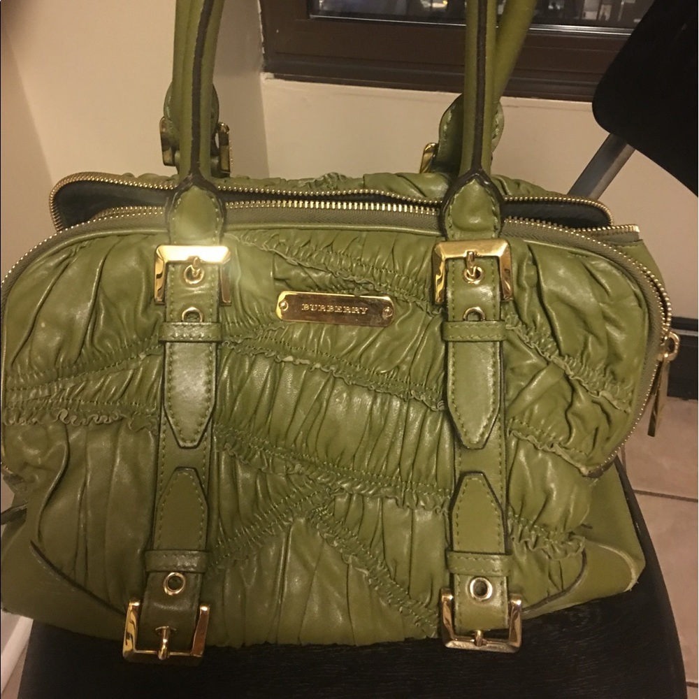 Vintage Burberry lambskin satchel in olive color