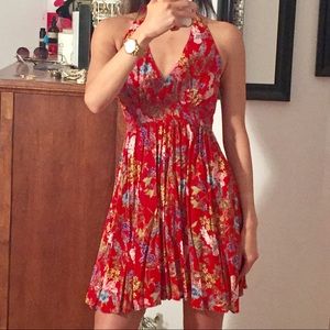 Red floral print dress NWT