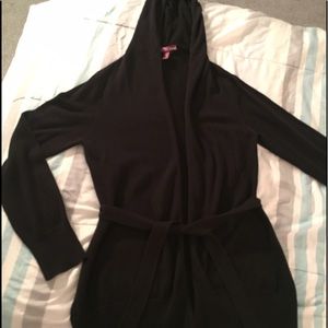 Black cardigan with a hood and simple belt