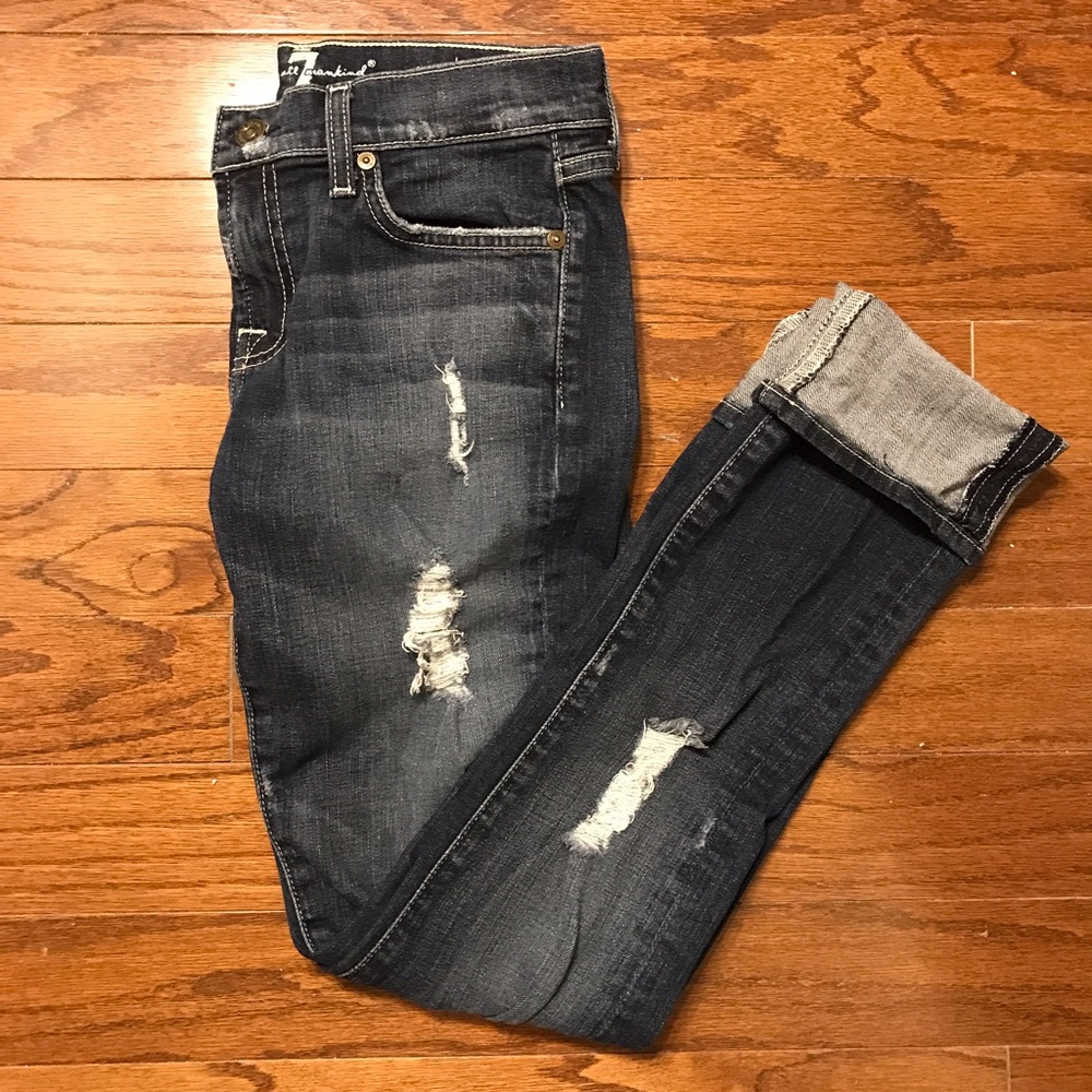 7 For All Mankind Dark Distressed Roxanne Jeans 25
