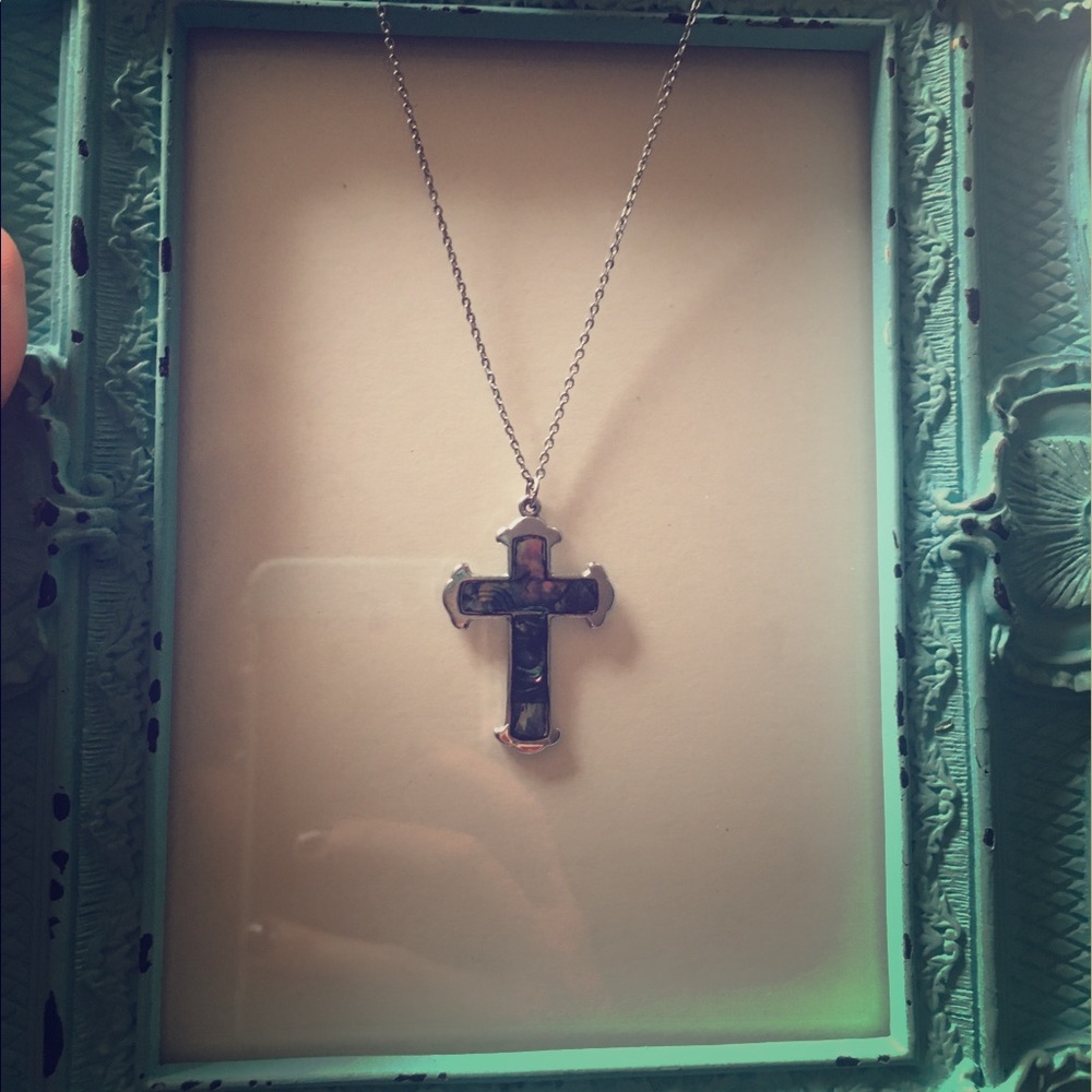 Silver & coral cross necklace