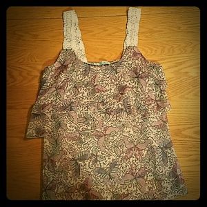 Flowy butterfly chiffon tank top with lace straps