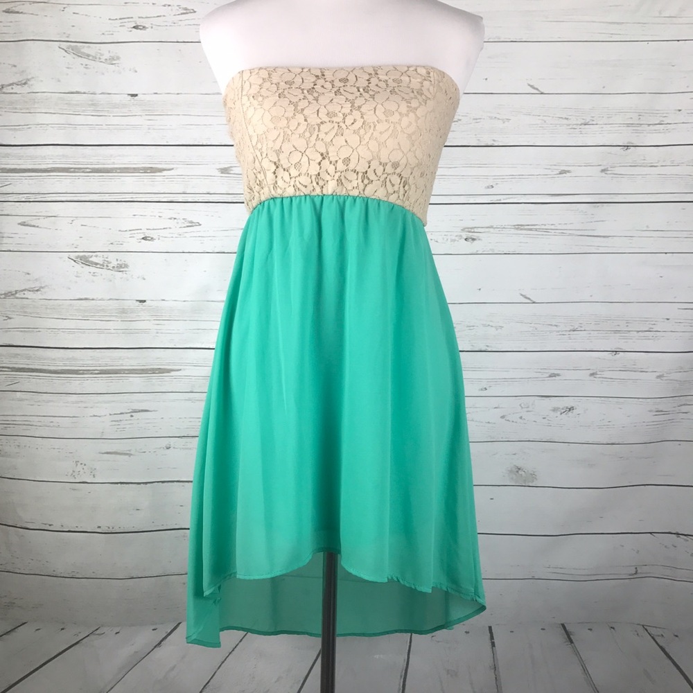 Body Central Dress Hi-Low Strapless Chiffon Lace