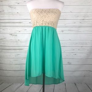 Body Central Dress Hi-Low Strapless Chiffon Lace