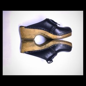 Navy Blue Leather Slip-on Eskil Clogs Vintage