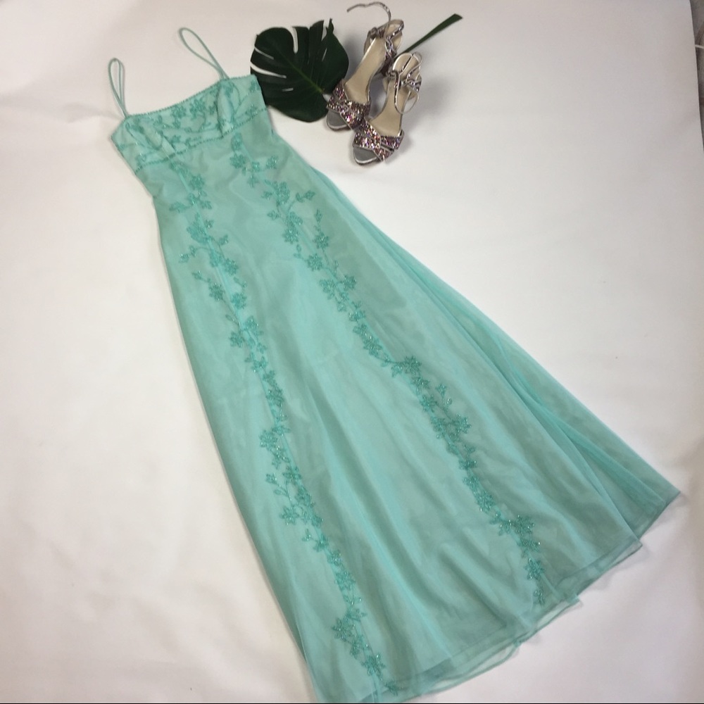 Turquoise sequence gown SZ 1/2 floor length