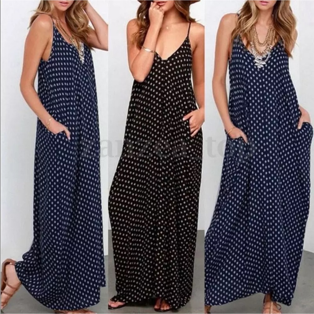 Long Black & White Polkadot Summer Dress