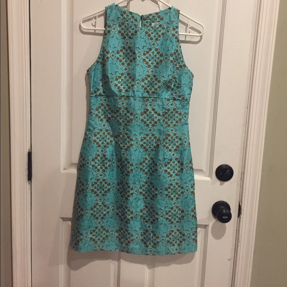 MILLY shift dress blue and brown pattern size 2