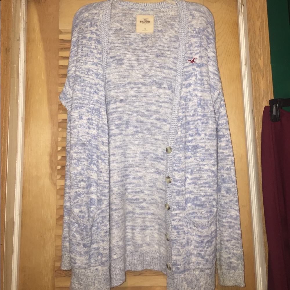 Hollister Oversized  Blue & White Long Cardigan