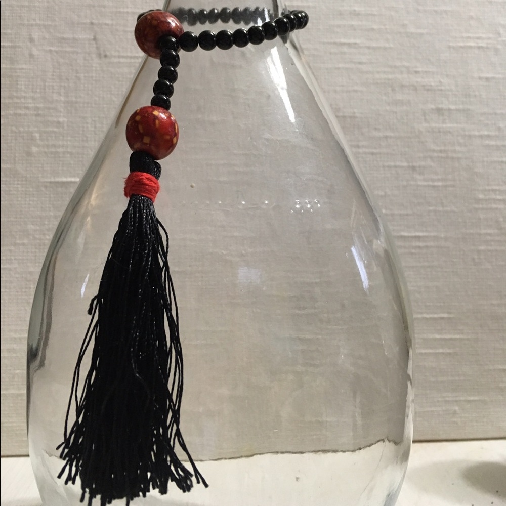 Black agate beads bracelet yoga meditation tassel!