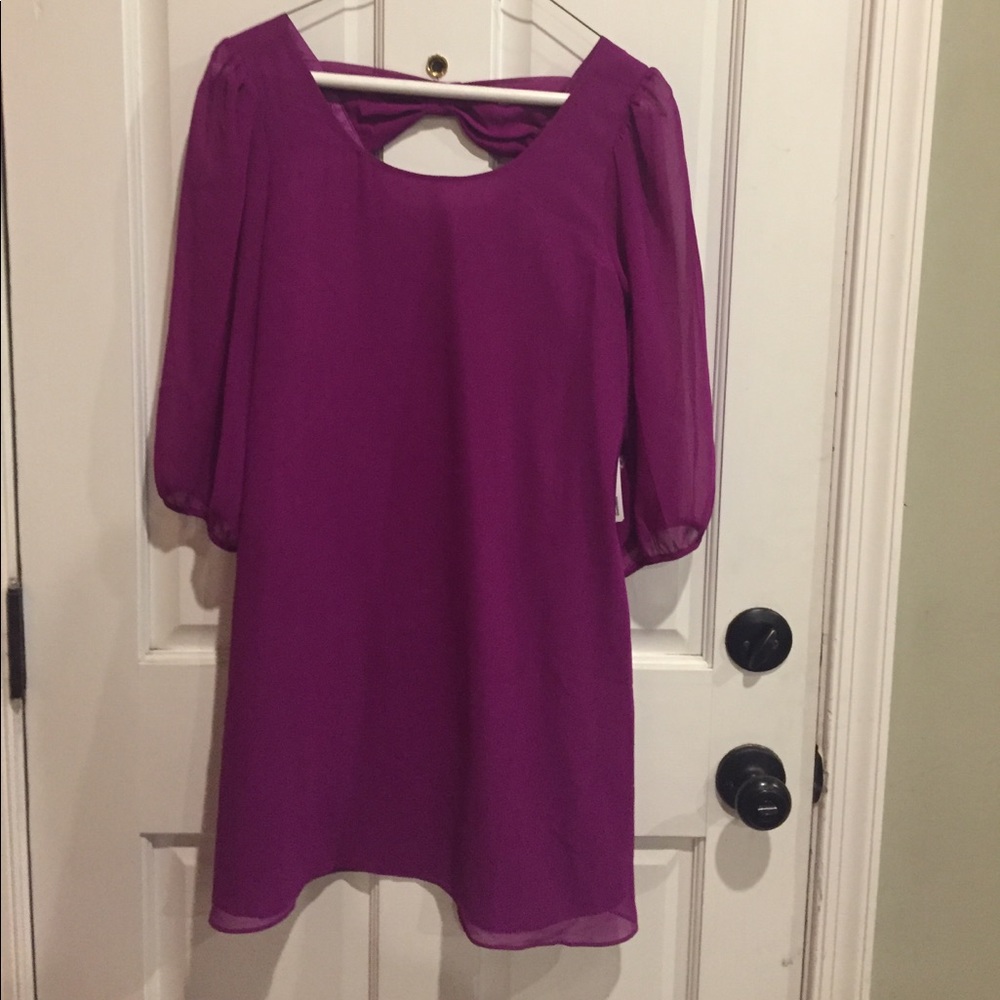 FOREVER 21 shirt dress magenta fuchsia bow S