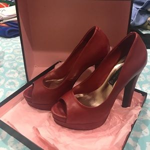 Basque Red Leather Peeptoe Platform Pumps