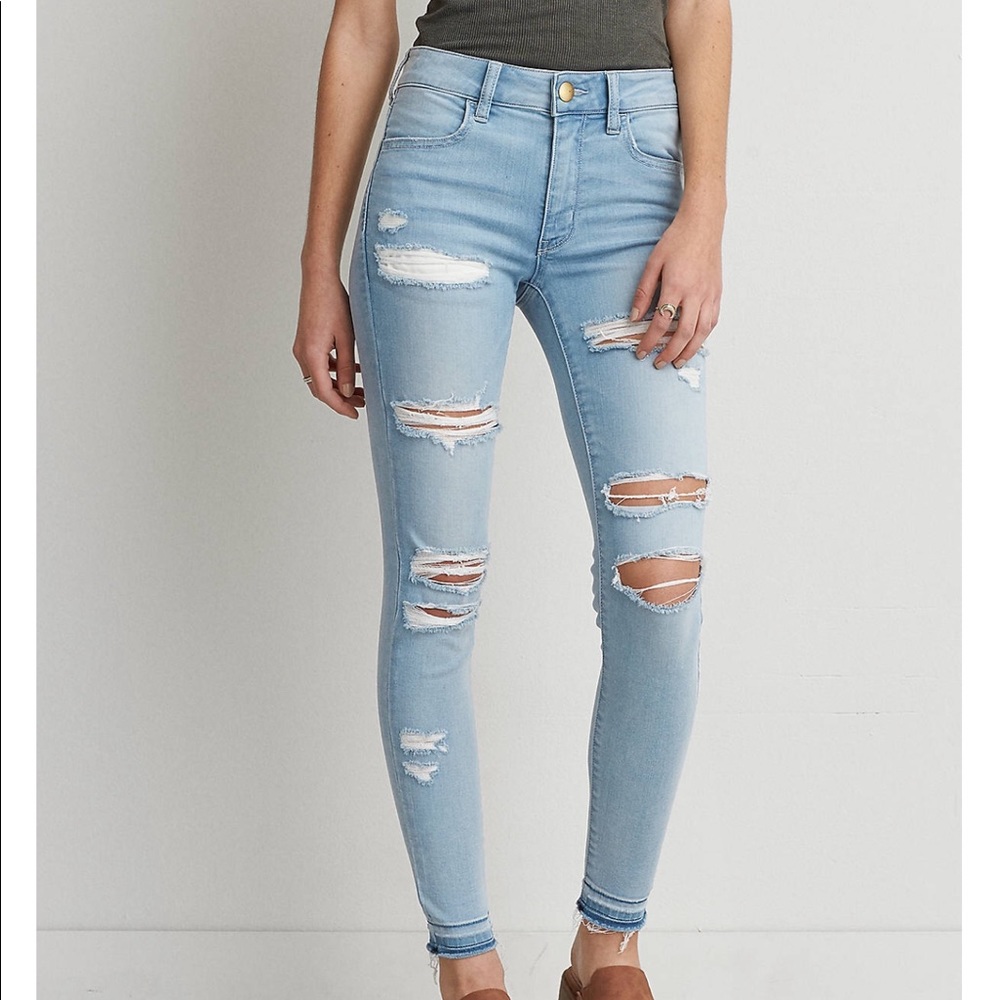 High rise ripped jeans.