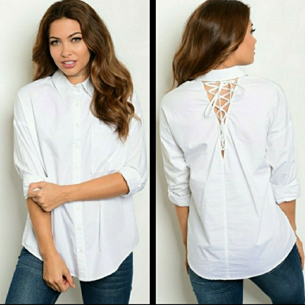 3PACK COLLARED LACE UP BACK TOP
