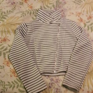 Black and white striped asymmetric zipper jacket