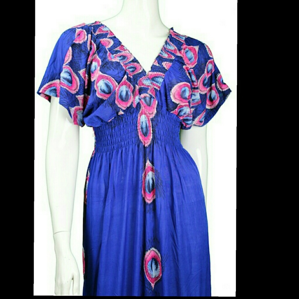 Peacock print maxi dress stretchy - Picture 2 of 3