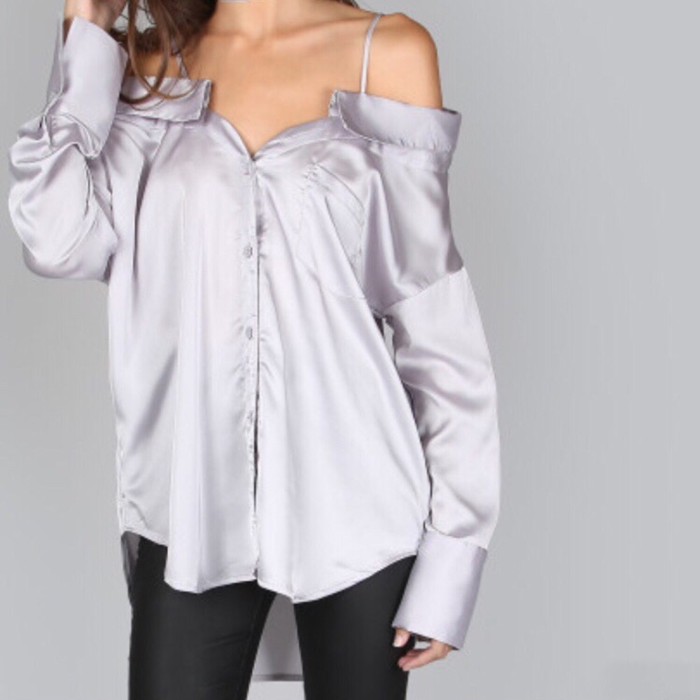 Off shoulder button up blouse