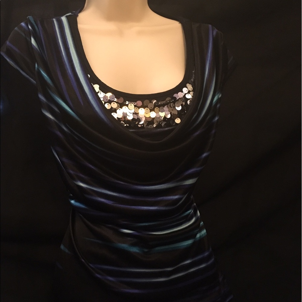 Sequin Cowl Neck with Waist Tie