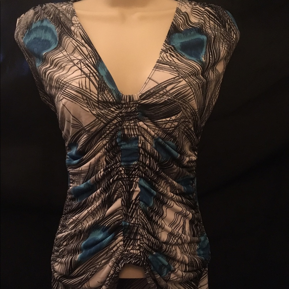 Ruched Peacock Tank Top w/ Back Cut-Out