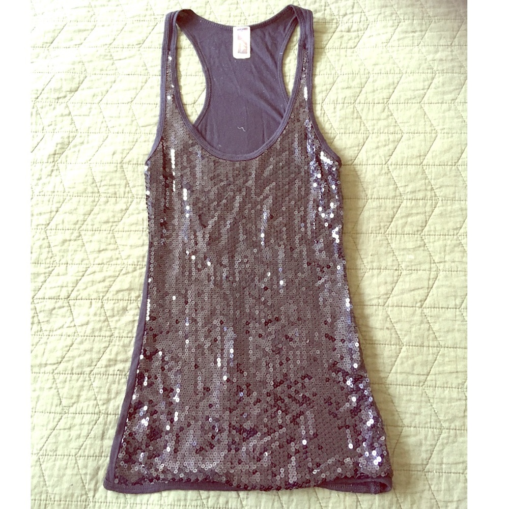 Black Sequin Front Racerback Tank Top