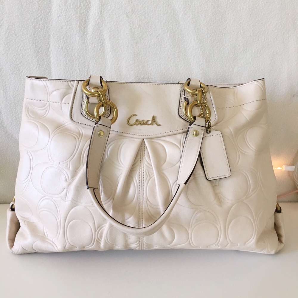Coach ivory leather monogram satchel purse