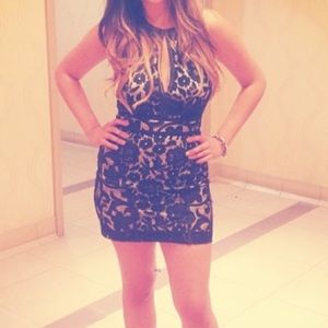 Bebe backless lace up dress