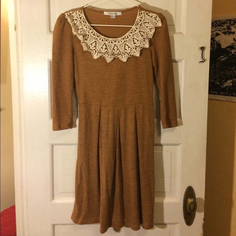 Crochet Doily Collar Long Sleeve Dress