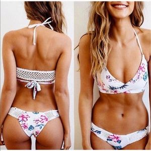 White floral wrap swim suit. Size M