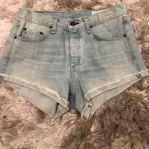 High waisted light wash Rag and Bone jean shorts
