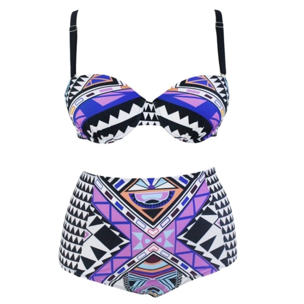 High Waist Swim Suit Geometric Print